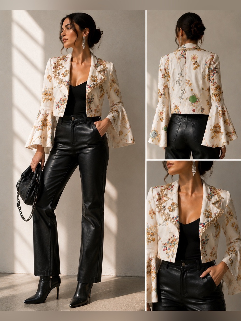 Alberto Makali Embellished Cropped Bell Sleeve Jacket | Art-to-Wear | Size 2 - Picture 2 of 11